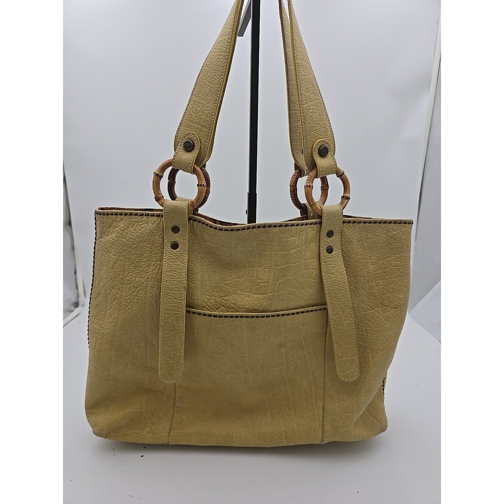 Plinio Visona Eye Catching Yellow Genuine Leather Handbag‎ Size 17" x 11" X 4"